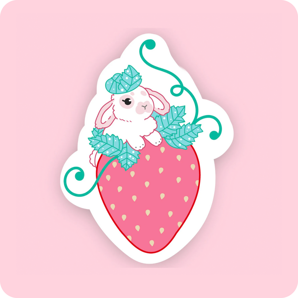 Strawberry Rabbit Vinyl Sticker - Freshie & Zero Studio Shop