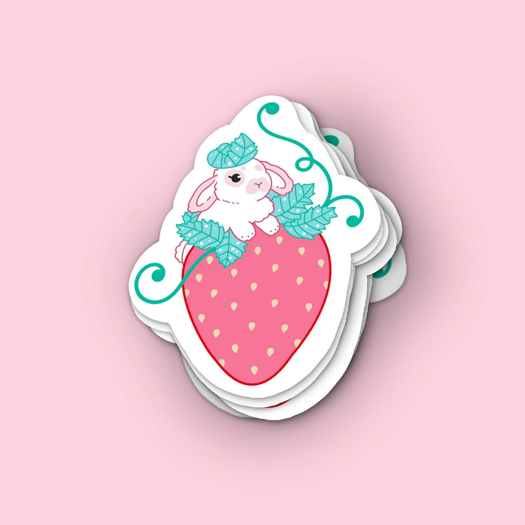 Strawberry Rabbit Vinyl Sticker - Freshie & Zero Studio Shop
