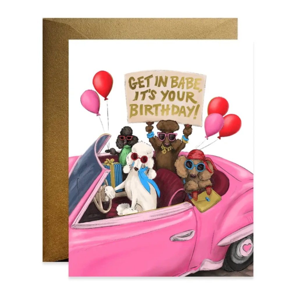 Poodles in Car Birthday Card - Freshie & Zero Studio Shop
