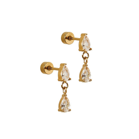 Linny Co Vivian Crystal Flatback Waterproof Stud Earrings showing sparkling clear crystal studs on silver-tone posts