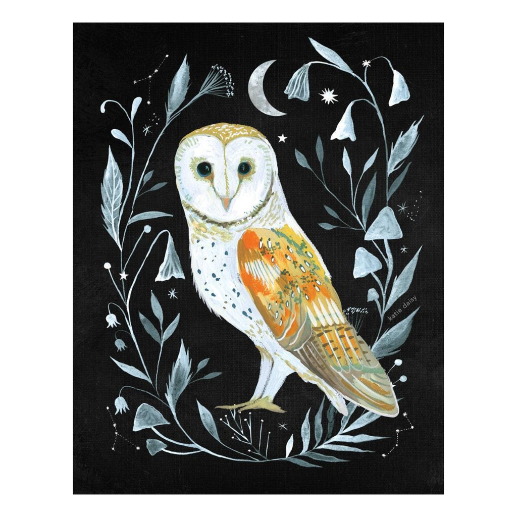 Katie Daisy Print - Barn Owl Art: 11x14 - Freshie & Zero Studio Shop