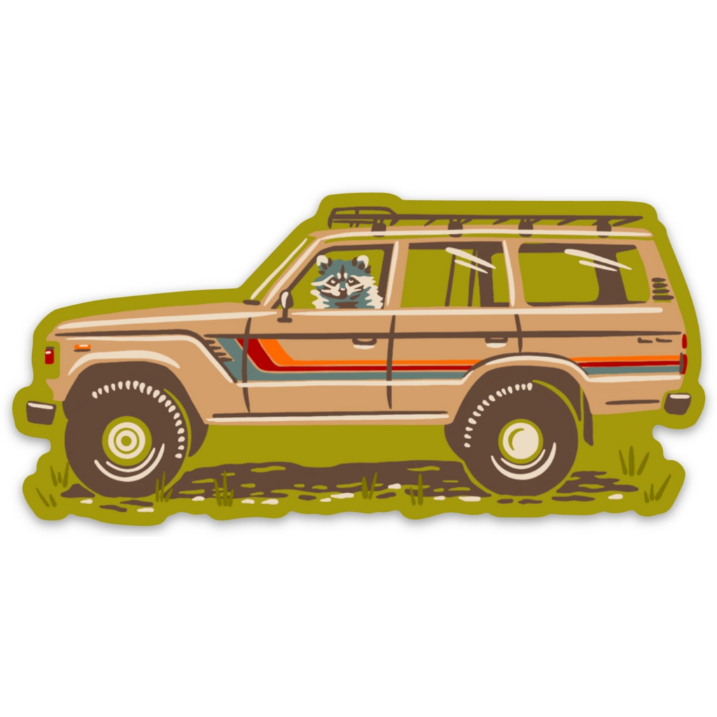 Caroline Clark Camping Cruiser sticker featuring a colorful camper van design