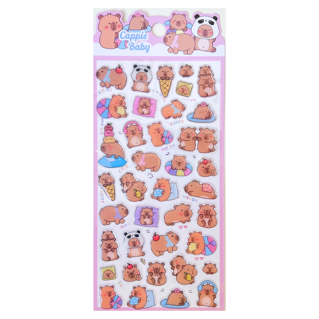 Kawaii Capybara Puffy Sticker Set - Freshie & Zero Studio Shop
