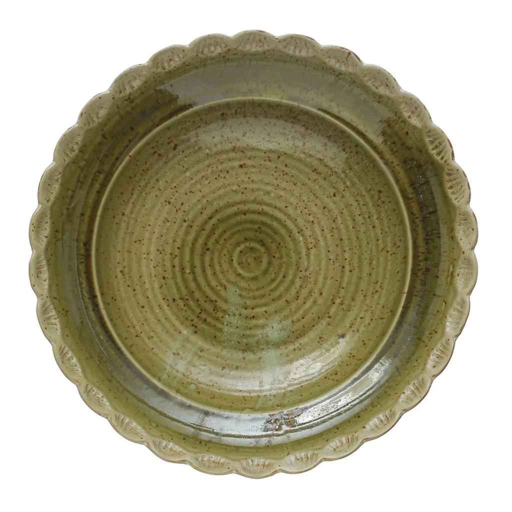 Green and White Scalloped Stoneware Serving Bowl - Freshie & Zero Studio Shop