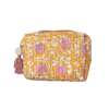 Goldenrod and Pink Floral Cotton Voile Quilted Zip Pouch - Freshie & Zero Studio Shop