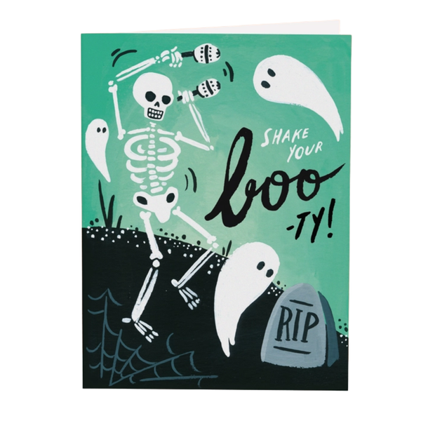 Halloween greeting card from Idlewild featuring a fun "Shake Your Boo-ty" design with spooky, playful graphics.
