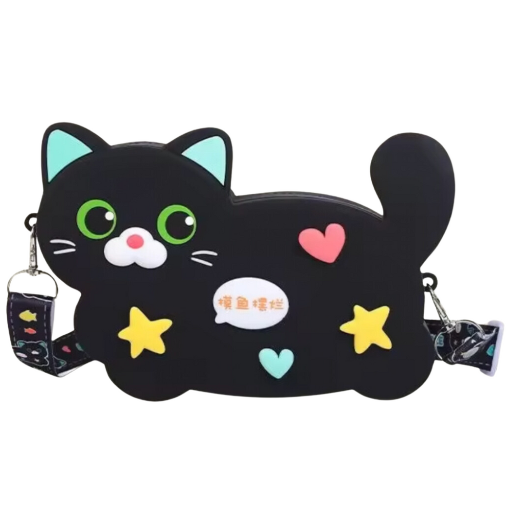 Heart and Star Kawaii Cat Purse - Black | Freshie & Zero