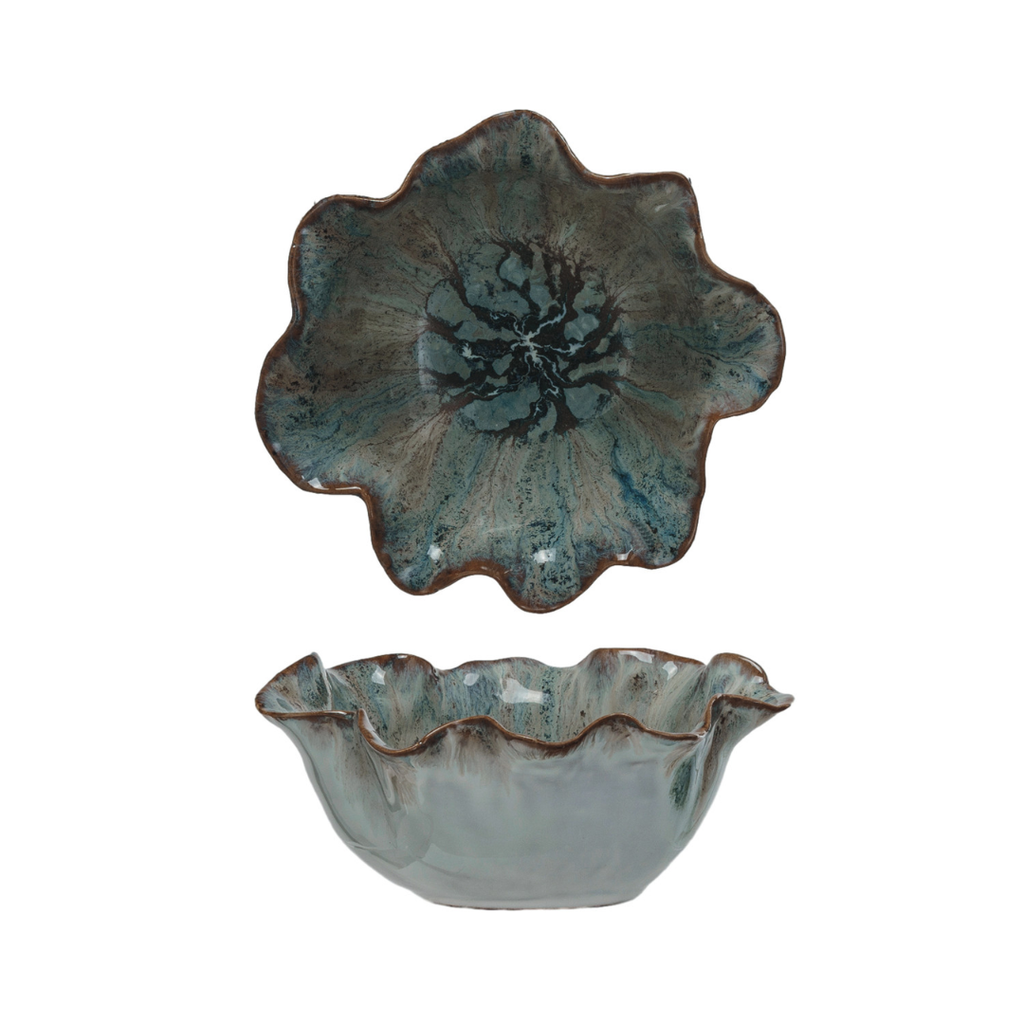 Ocean Blue Ruffled Stoneware Bowl - Freshie & Zero Studio Shop