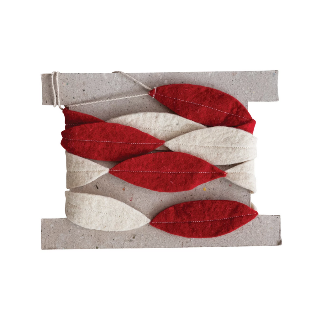 Handmade Wool Felt Holiday Garland - Red and Cream - Freshie & Zero Studio Shop