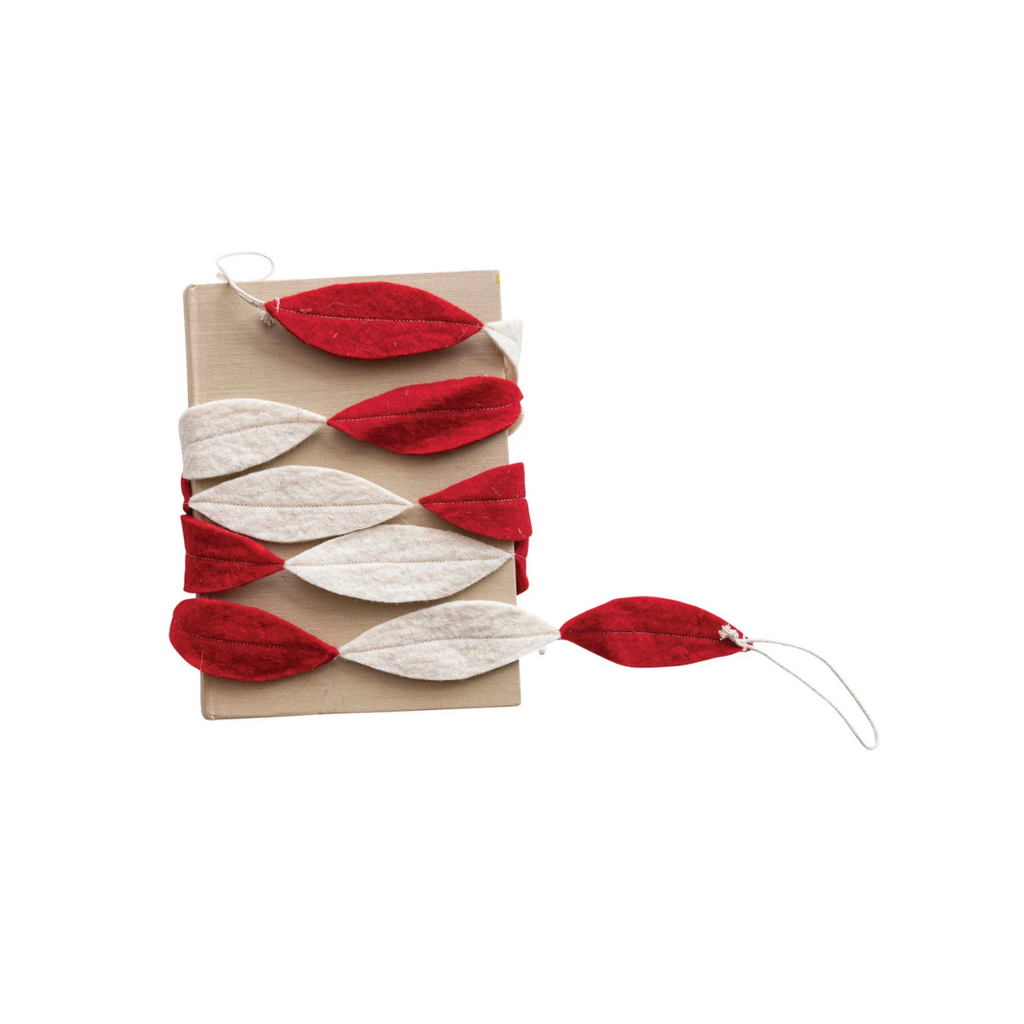 Handmade Wool Felt Holiday Garland - Red and Cream - Freshie & Zero Studio Shop