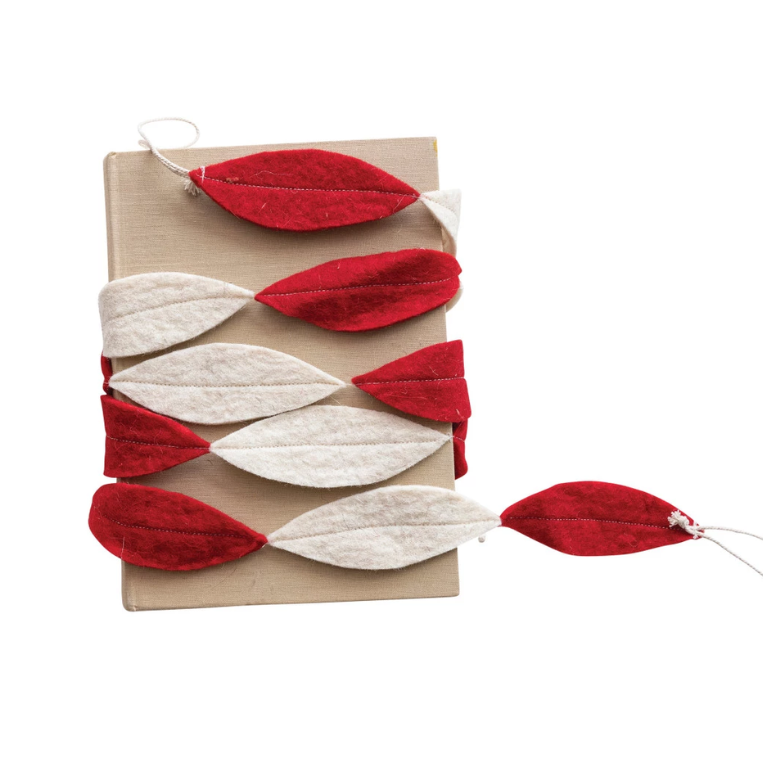 Handmade Wool Felt Holiday Garland - Red and Cream - Freshie & Zero Studio Shop