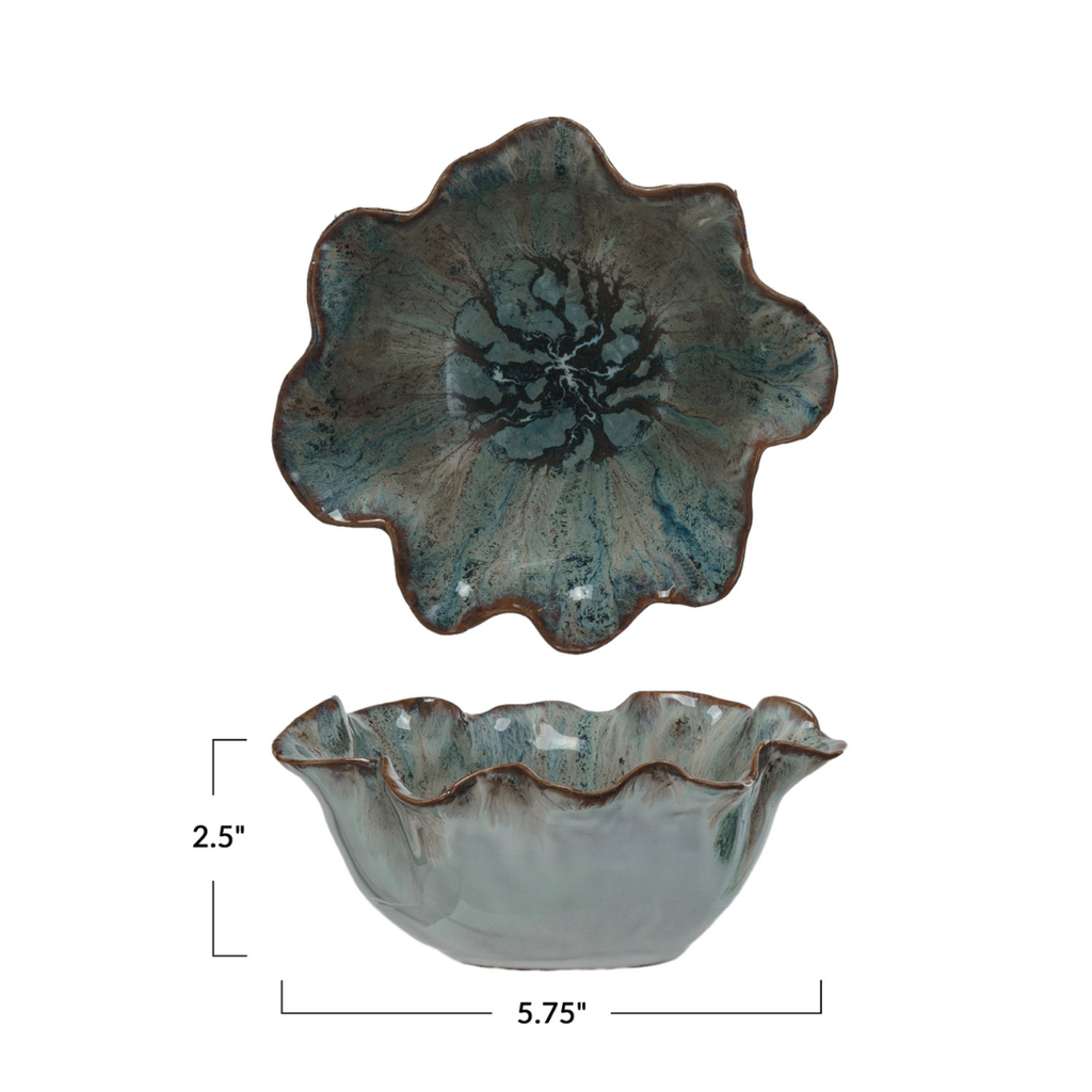 Ocean Blue Ruffled Stoneware Bowl - Freshie & Zero Studio Shop