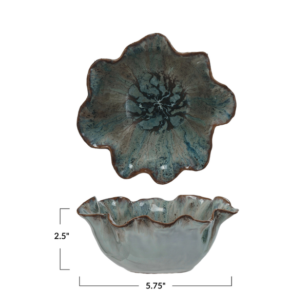 Ocean Blue Ruffled Stoneware Bowl - Freshie & Zero Studio Shop