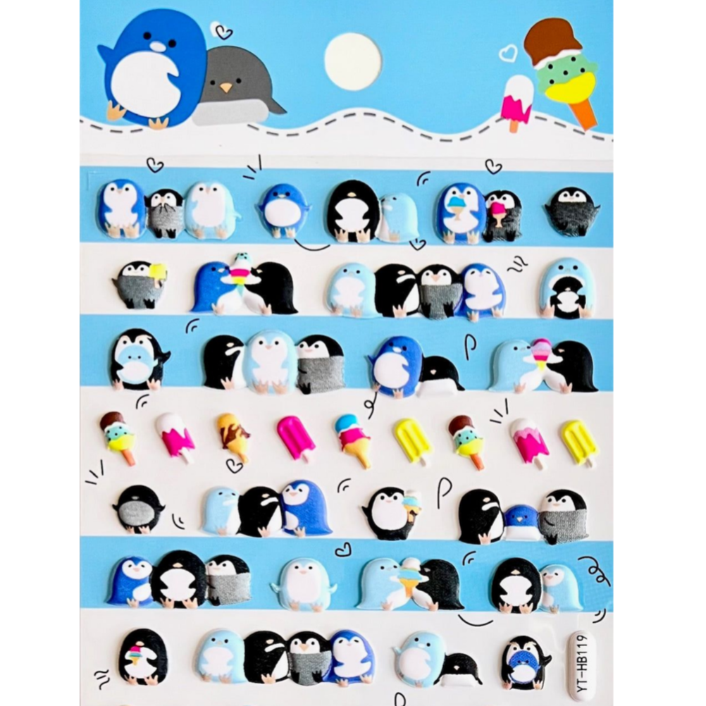 Penguin Puffy Stickers Sheet - Freshie & Zero Studio Shop