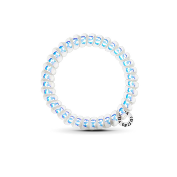 Set of three small TELETIES coil hair ties in assorted colors, lightweight and gentle for secure, stylish hair accessories.