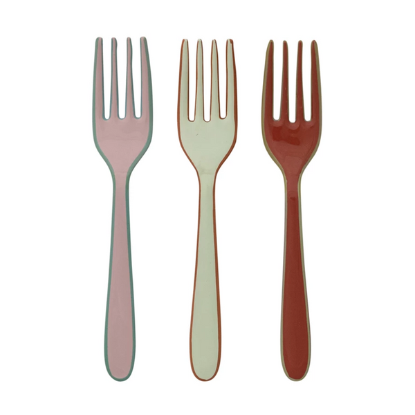 Mint, Rust, and Pink Enamel Fork | Short - Freshie & Zero Studio Shop
