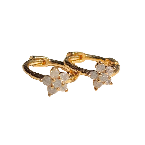 Aria Floral Crystal Huggie Hoop Gold Earrings - Freshie & Zero Studio Shop