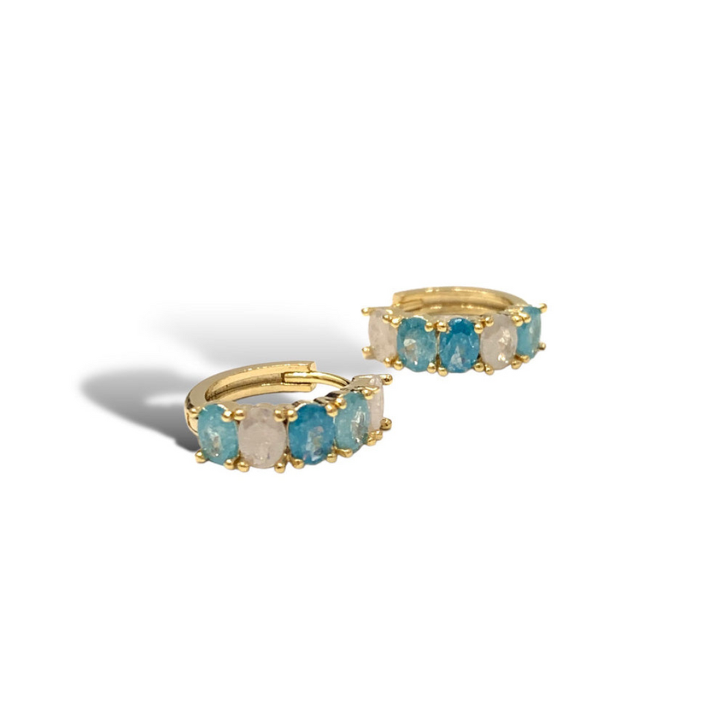 Emma Aqua Crystal Huggie Hoop Gold Earrings - Freshie & Zero Studio Shop