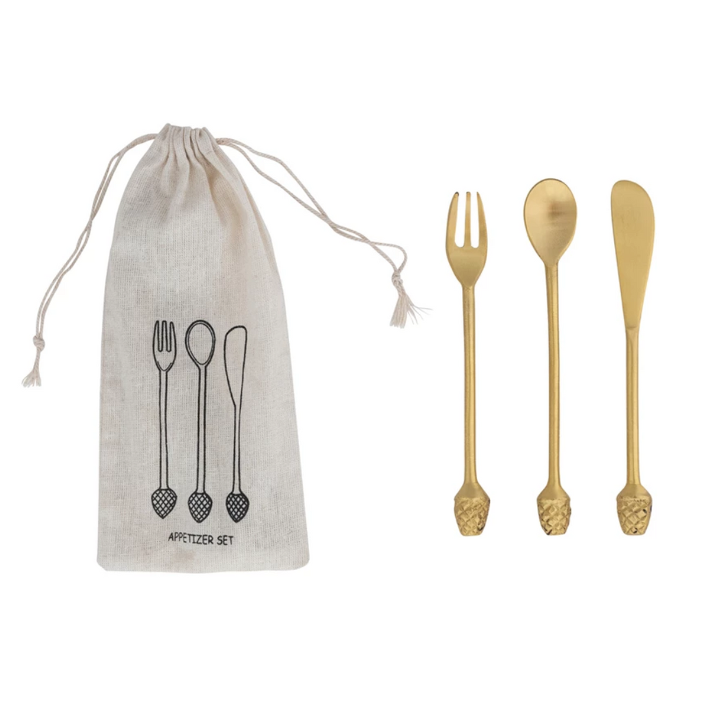 Brass Appetizer Utensils with Pinecone Handles | Set of 3 - Freshie & Zero Studio Shop