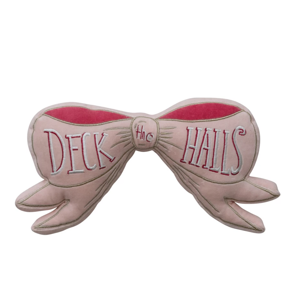 Velvet Bow Shaped 'Deck the Halls' Pillow - Freshie & Zero Studio Shop
