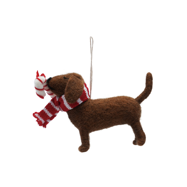 Felt Dog with Candy Cane Ornament - Freshie & Zero Studio Shop
