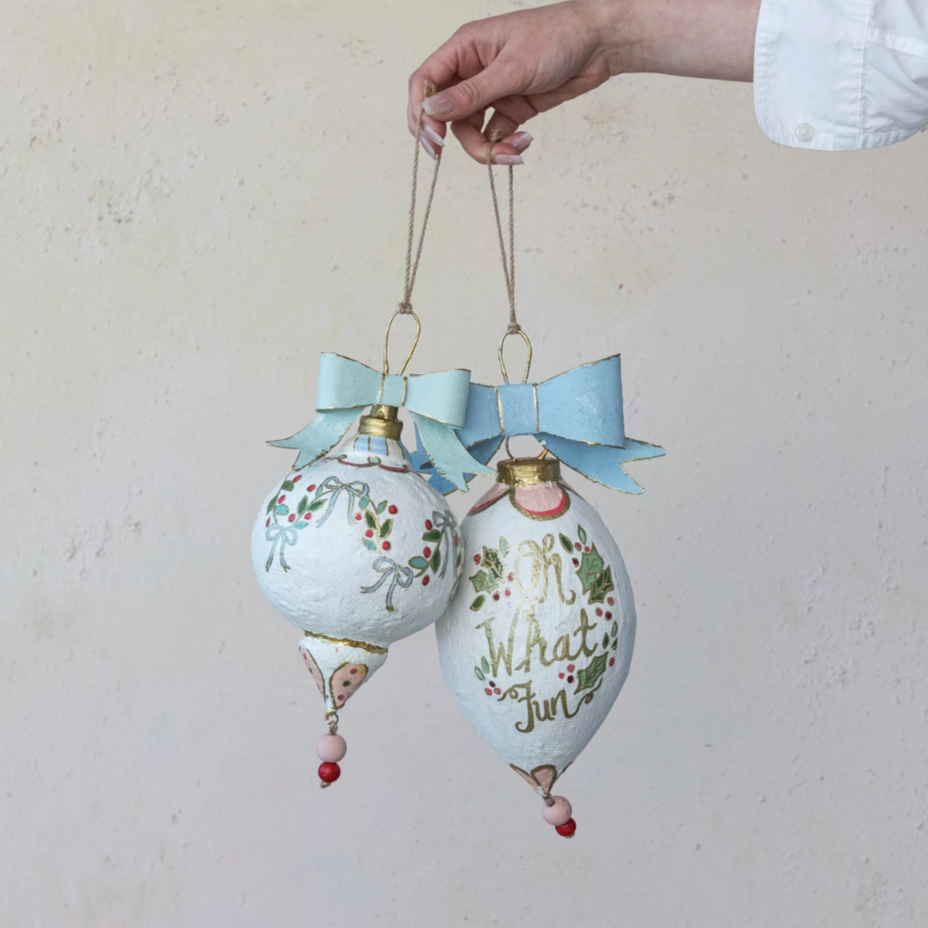 Large Hand-Painted Paper Mache Ornament with Bow | 2 Styles - Freshie & Zero Studio Shop