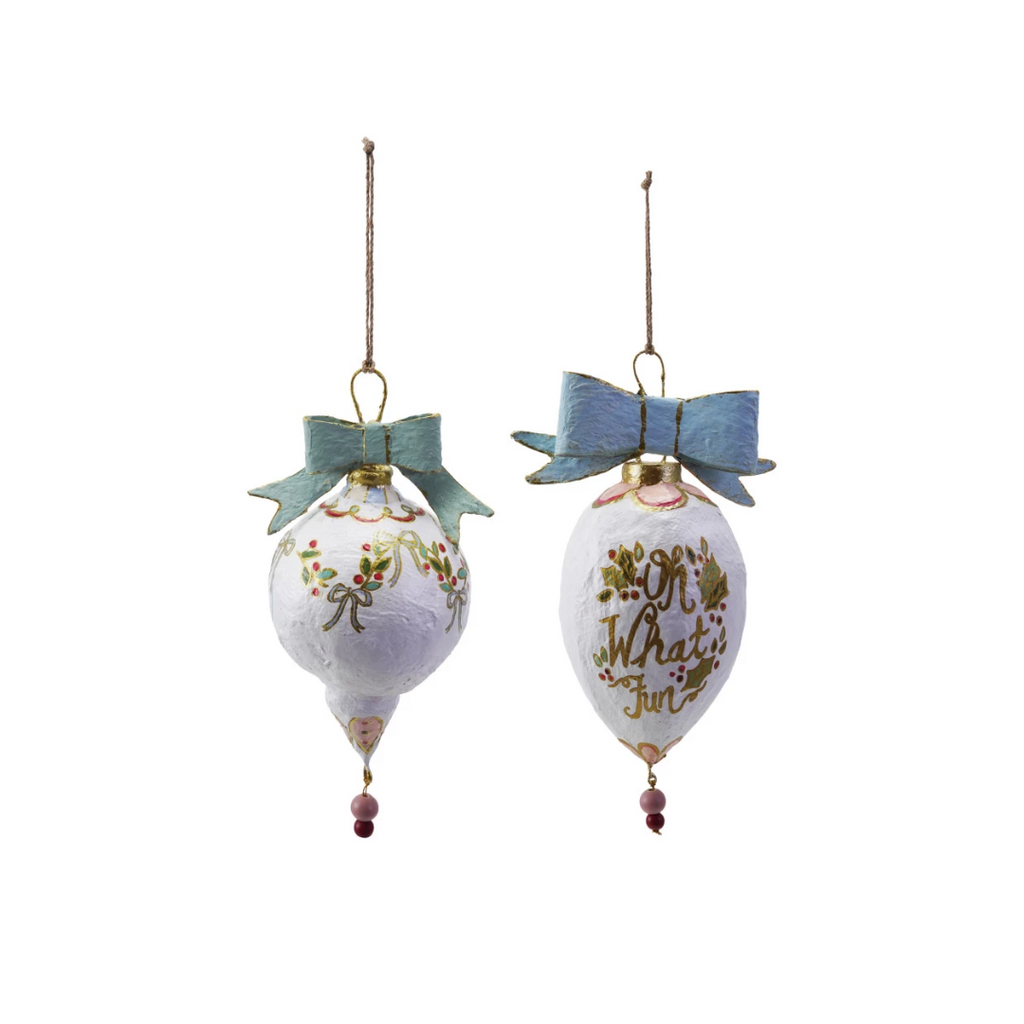 Large Hand-Painted Paper Mache Ornament with Bow | 2 Styles - Freshie & Zero Studio Shop