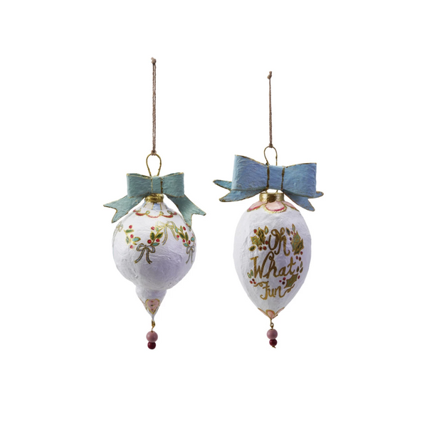 Large Hand-Painted Paper Mache Ornament with Bow | 2 Styles - Freshie & Zero Studio Shop