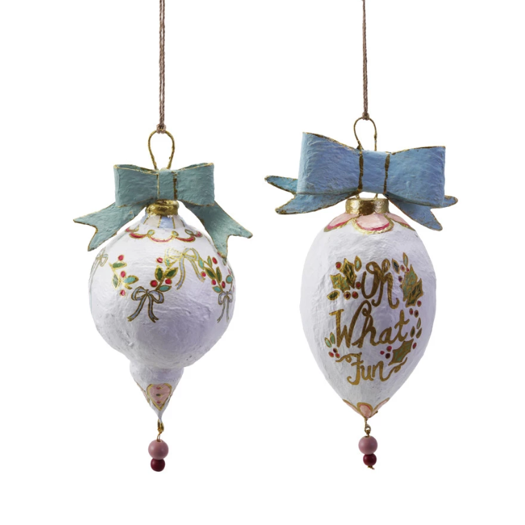 Large Hand-Painted Paper Mache Ornament with Bow | 2 Styles - Freshie & Zero Studio Shop