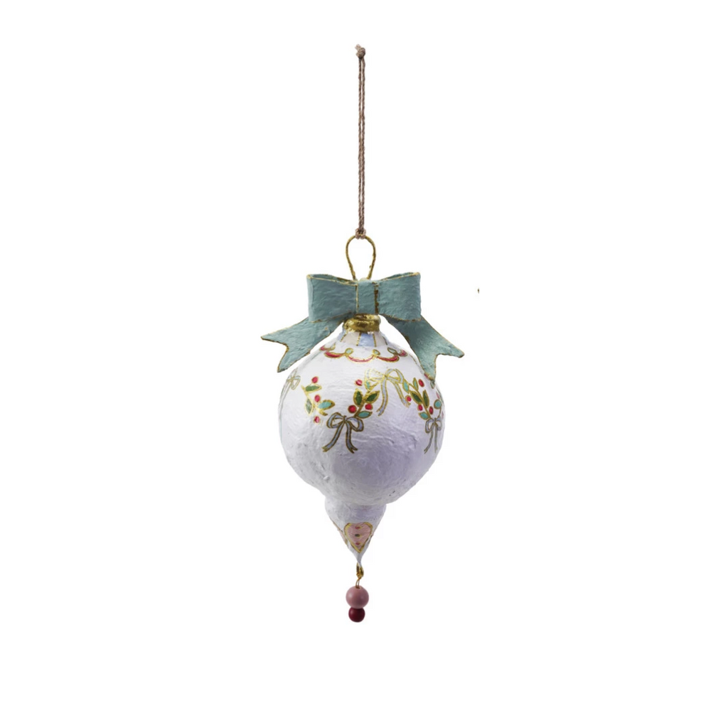 Large Hand-Painted Paper Mache Ornament with Bow | 2 Styles - Freshie & Zero Studio Shop