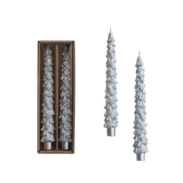 Tree Shaped 10" Taper Candles Set of 2 - Silver Bell - Freshie & Zero Studio Shop