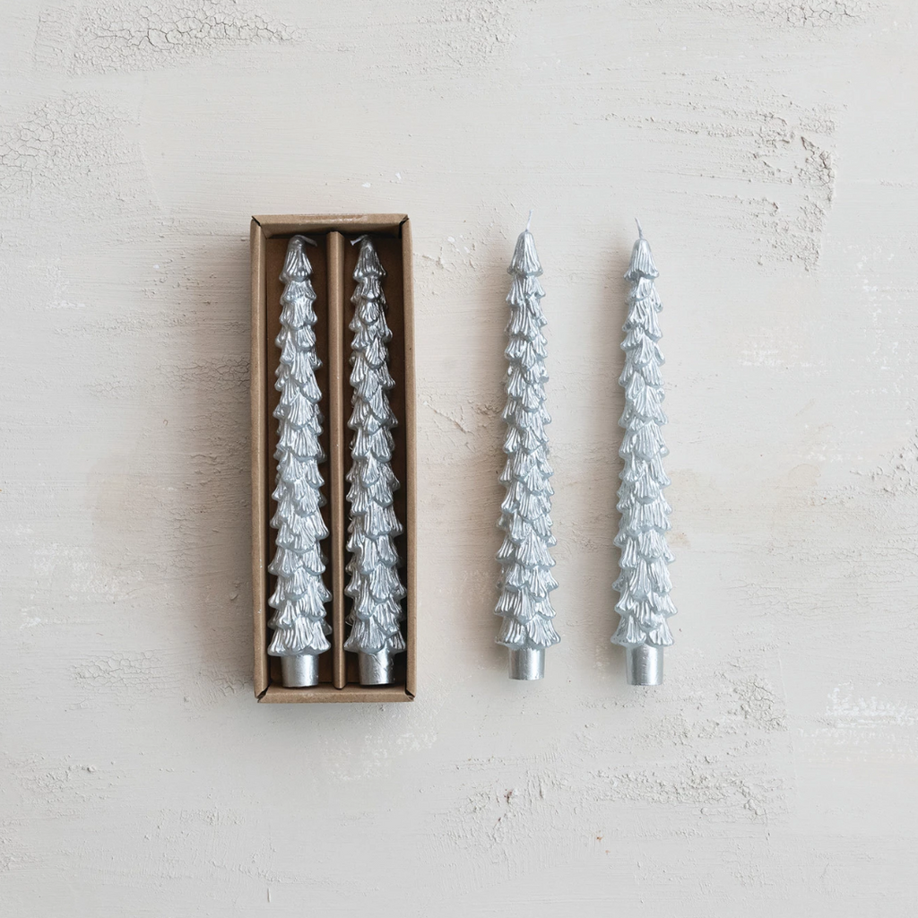 Tree Shaped 10" Taper Candles Set of 2 - Silver Bell - Freshie & Zero Studio Shop