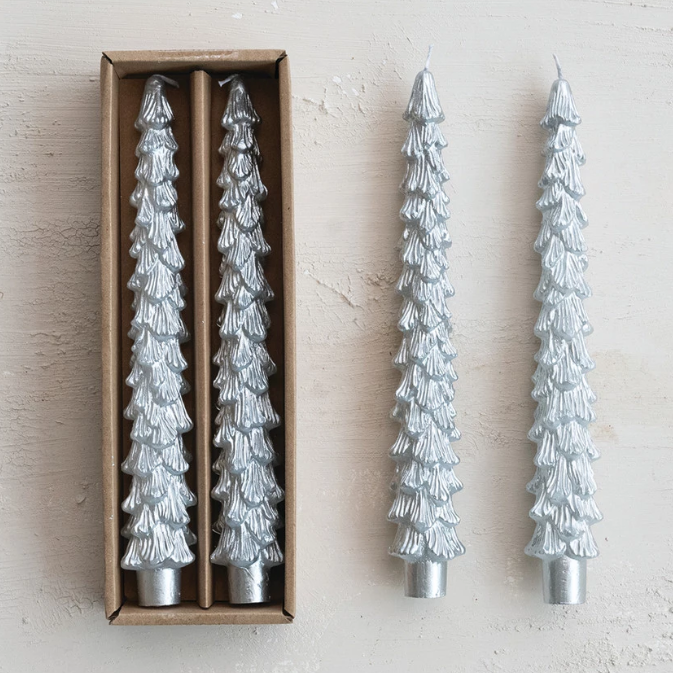 Tree Shaped 10" Taper Candles Set of 2 - Silver Bell - Freshie & Zero Studio Shop