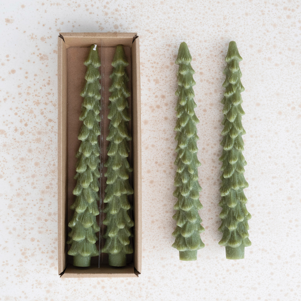 Tree Shaped 10" Taper Candles Set of 2 - Olive Green - Freshie & Zero Studio Shop