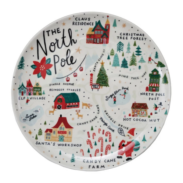 Map of North Pole Large Stoneware Dinner Plate - Freshie & Zero Studio Shop