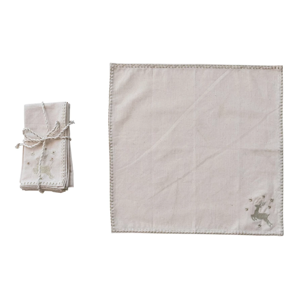 Embroidered Gold Deer Cotton Napkins - Set of 4 - Freshie & Zero Studio Shop