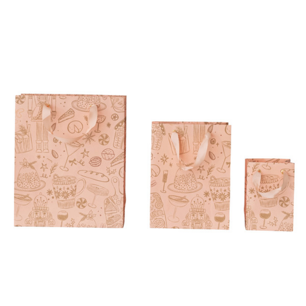 Gold Christmas Icons Holiday Gift Bag | 3 Sizes - Freshie & Zero Studio Shop