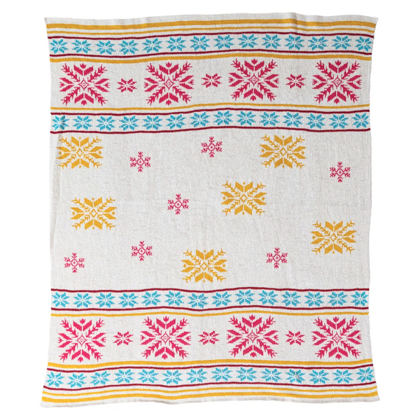 Cotton Knit Fair Isle Snowflake Throw Blanket - Freshie & Zero Studio Shop
