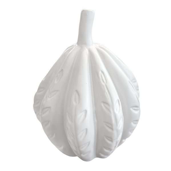 White Scandinavian ceramic pumpkins for seasonal and holiday decor by Accent Decor, featuring smooth, minimalist pumpkin design.