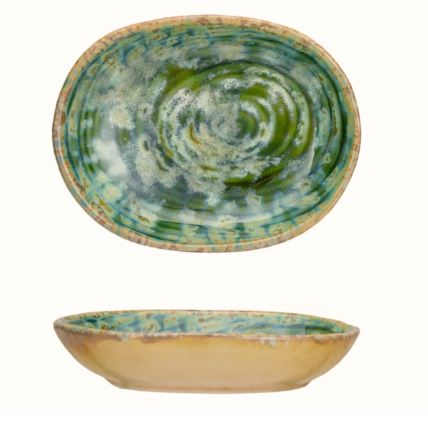 Small Green Reactive Glaze Stoneware Dish - Freshie & Zero Studio Shop