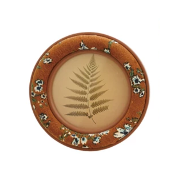 Creative Co-Op floral fabric photo frames, decorative home accessories with colorful fabric borders and floral patterns.