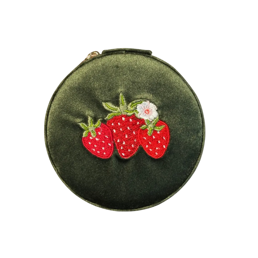 Green Strawberry Round Velvet Jewelry Case - Freshie & Zero Studio Shop