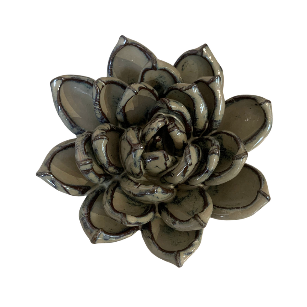 Ceramic Bloom: Taupe Navy Brown Flower - Freshie & Zero Studio Shop