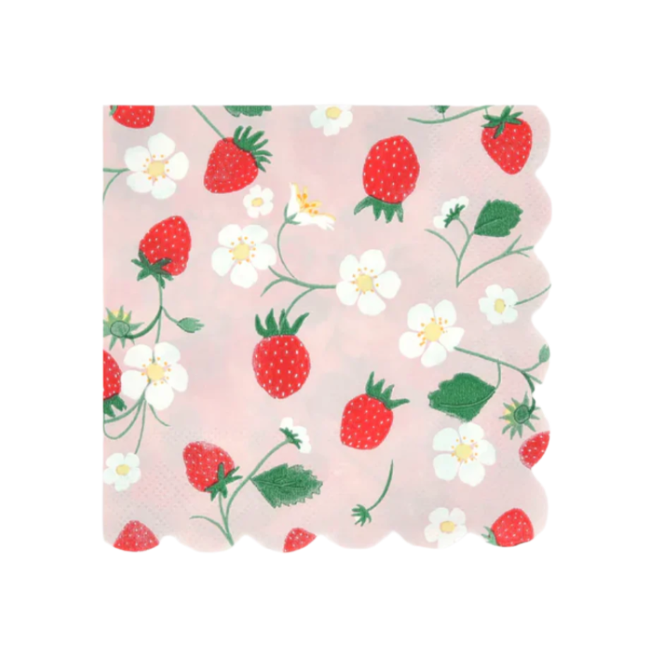 meri meri strawberry and flowers cocktail napkins