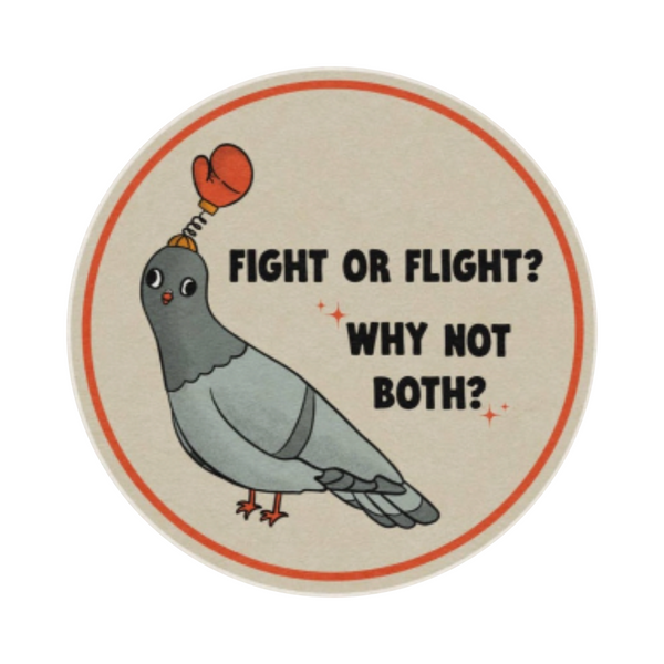 Fight or Flight Funny Pigeon Vinyl Sticker - Freshie & Zero Studio Shop