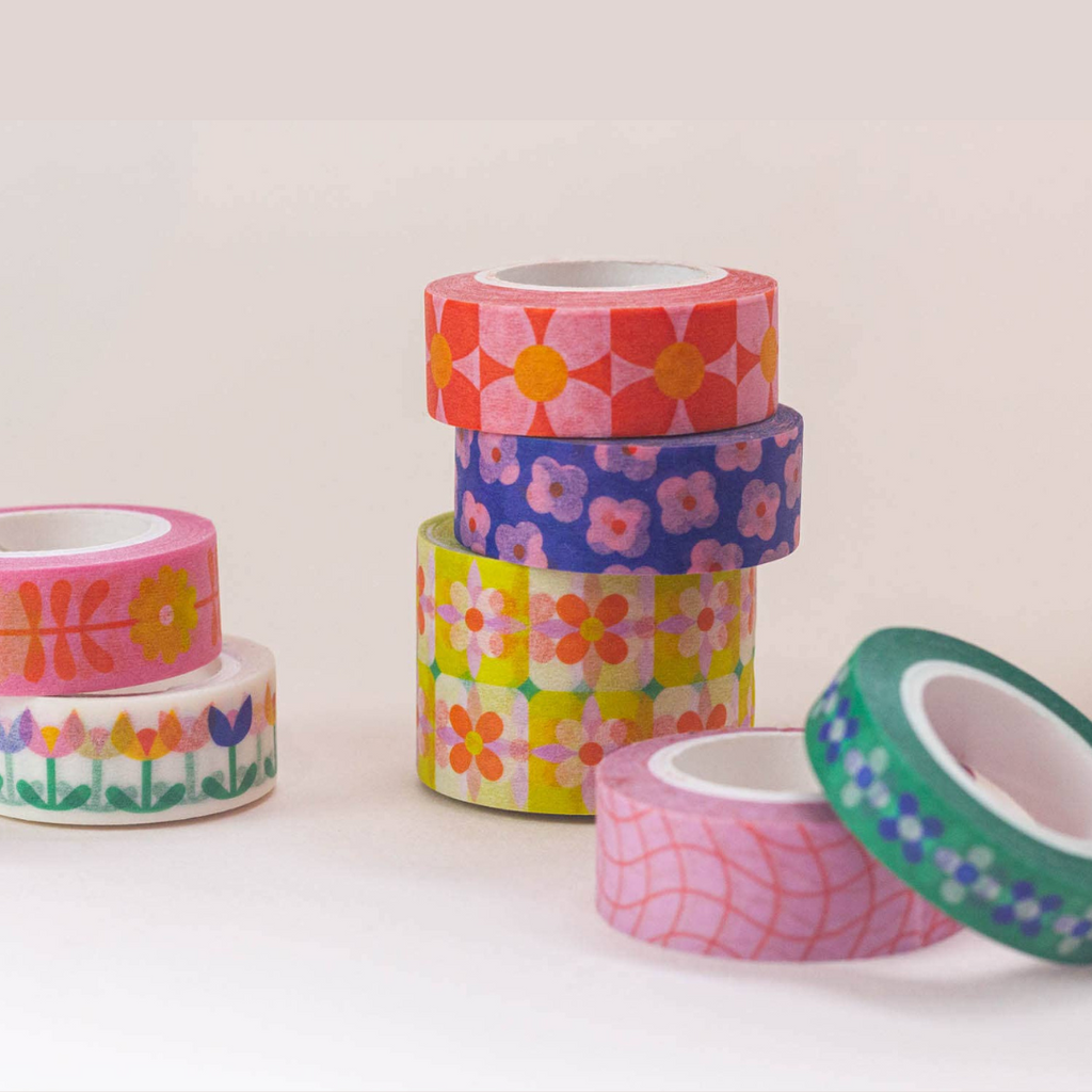 Flower Tiles Washi Tape – 30mm extra wide - Freshie & Zero Studio Shop