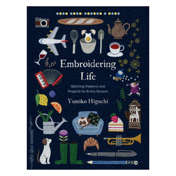 Cover of "Embroidering Life" book by Penguin Random House, featuring colorful stitching patterns and seasonal embroidery projects.