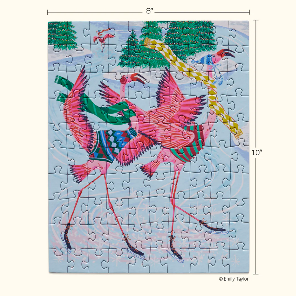 Ice Skating Flamingo Snax Size Puzzle, 100 pc - Freshie & Zero Studio Shop