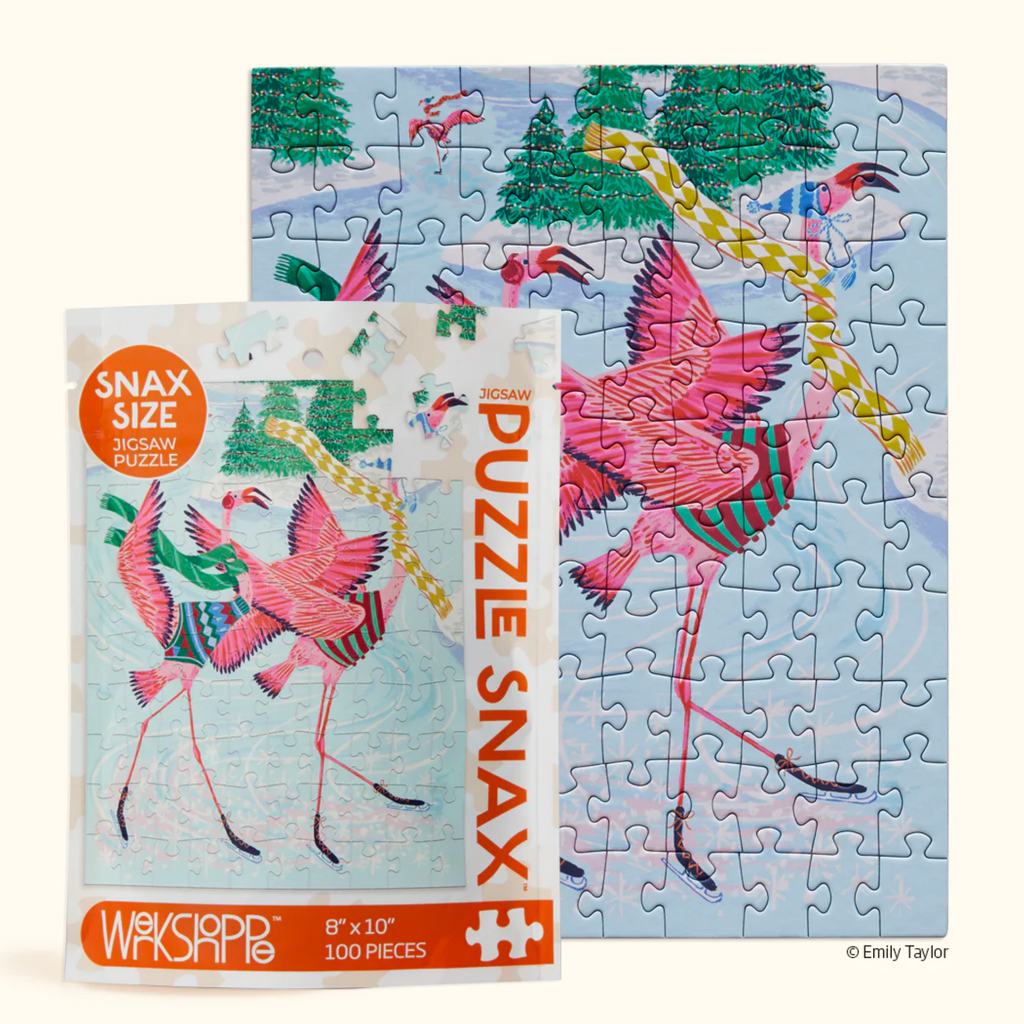 Ice Skating Flamingo Snax Size Puzzle, 100 pc - Freshie & Zero Studio Shop