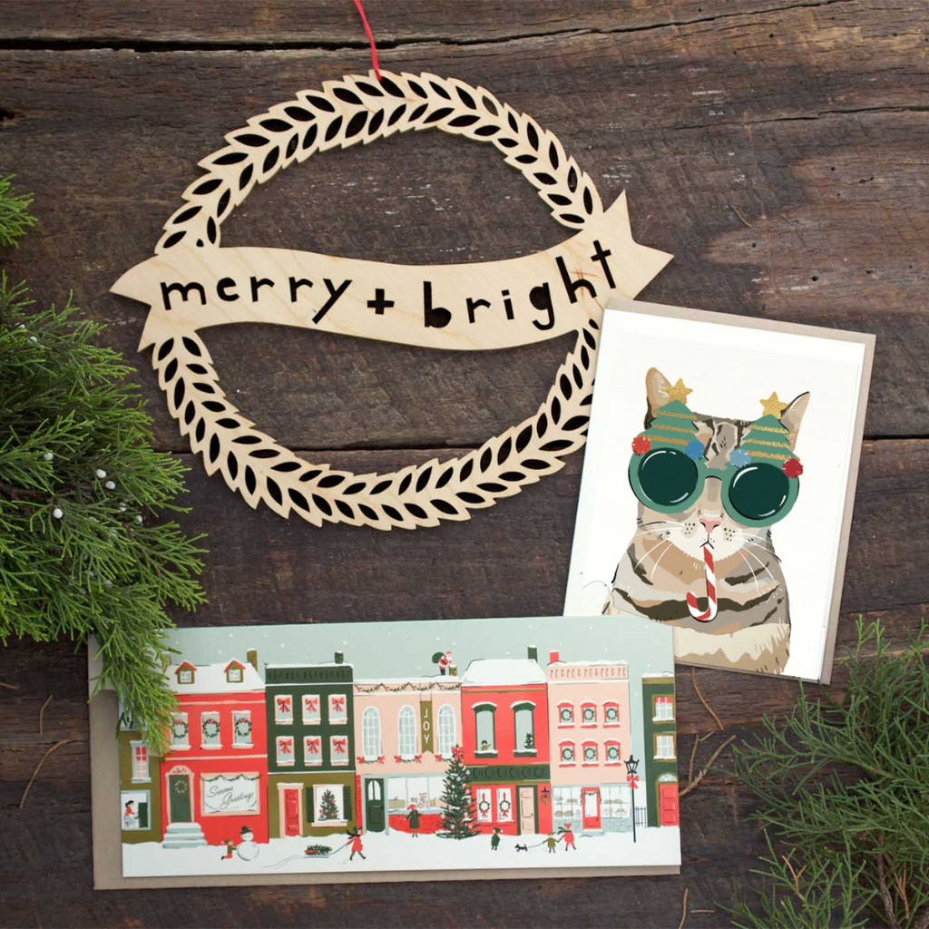 Christmas Card Boxed Set: Festive Glasses Cat - Freshie & Zero Studio Shop
